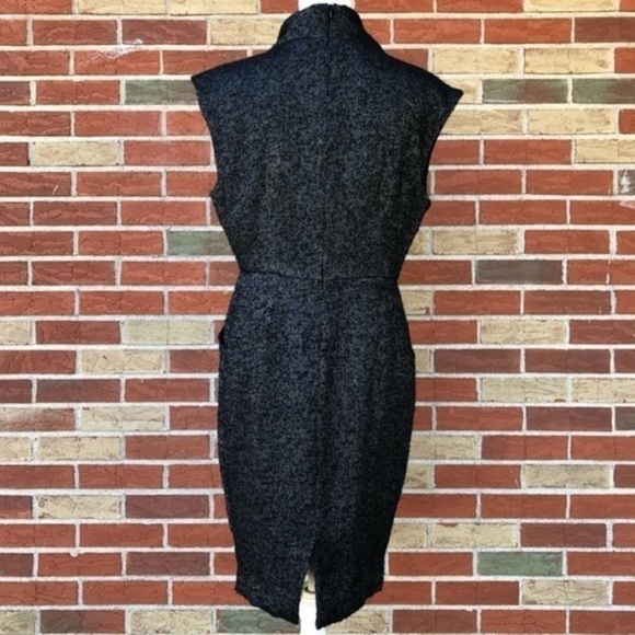 ⛄️ Zara Basic Herringbone Patterned Cowl Neck Black Silver Midi Dress - Picture 5 of 12
